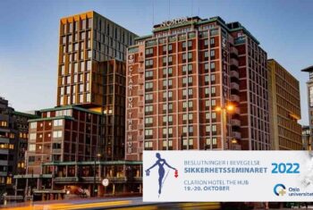 Bilde hotellfasade Clarion hotel the hub med Sikkerhetseminaret-logo